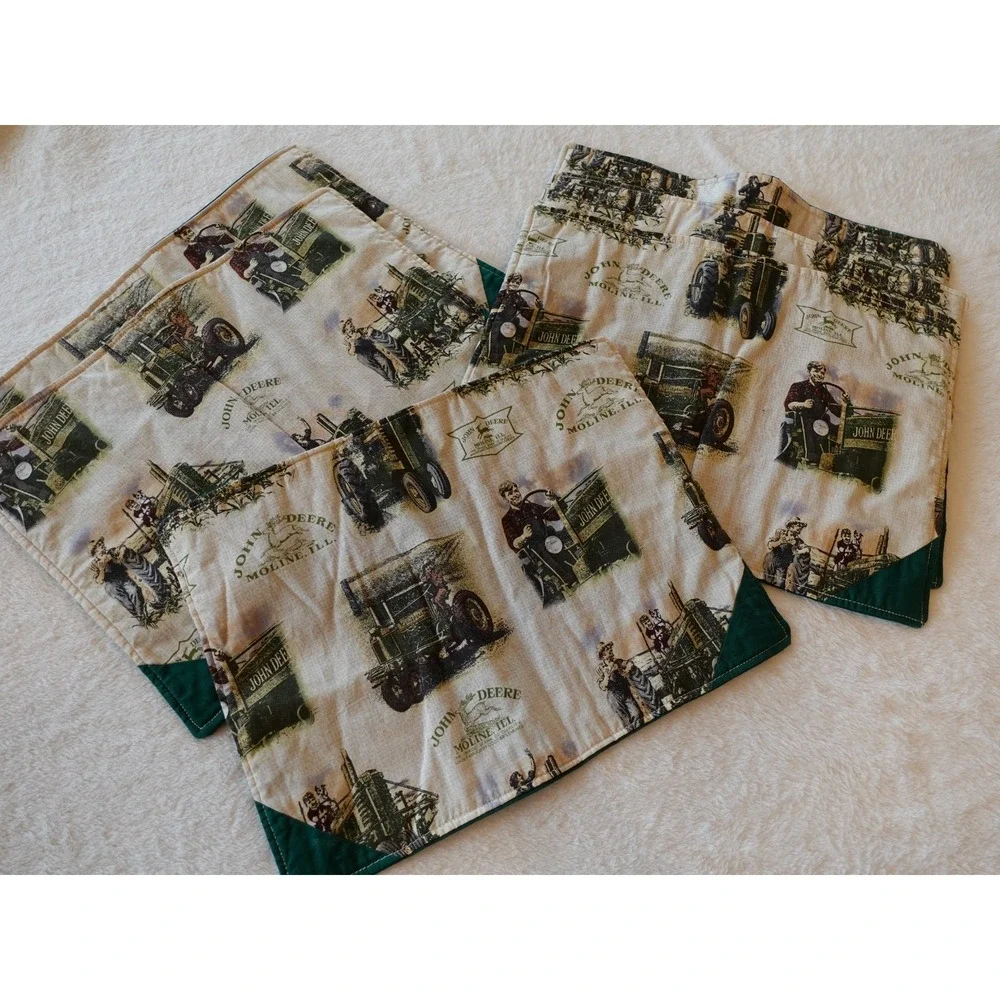John Deere Set of 6 Placemats Americana Moline, IL‎ Tractor Green Handmade Vtg